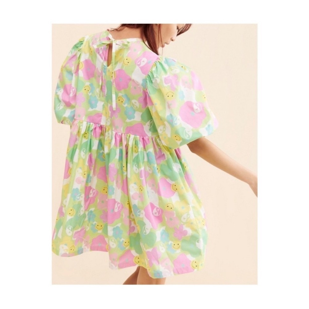 Megan Crosby Olive Mini Dress Multicolor smiley face pattern - Picture 7 of 15